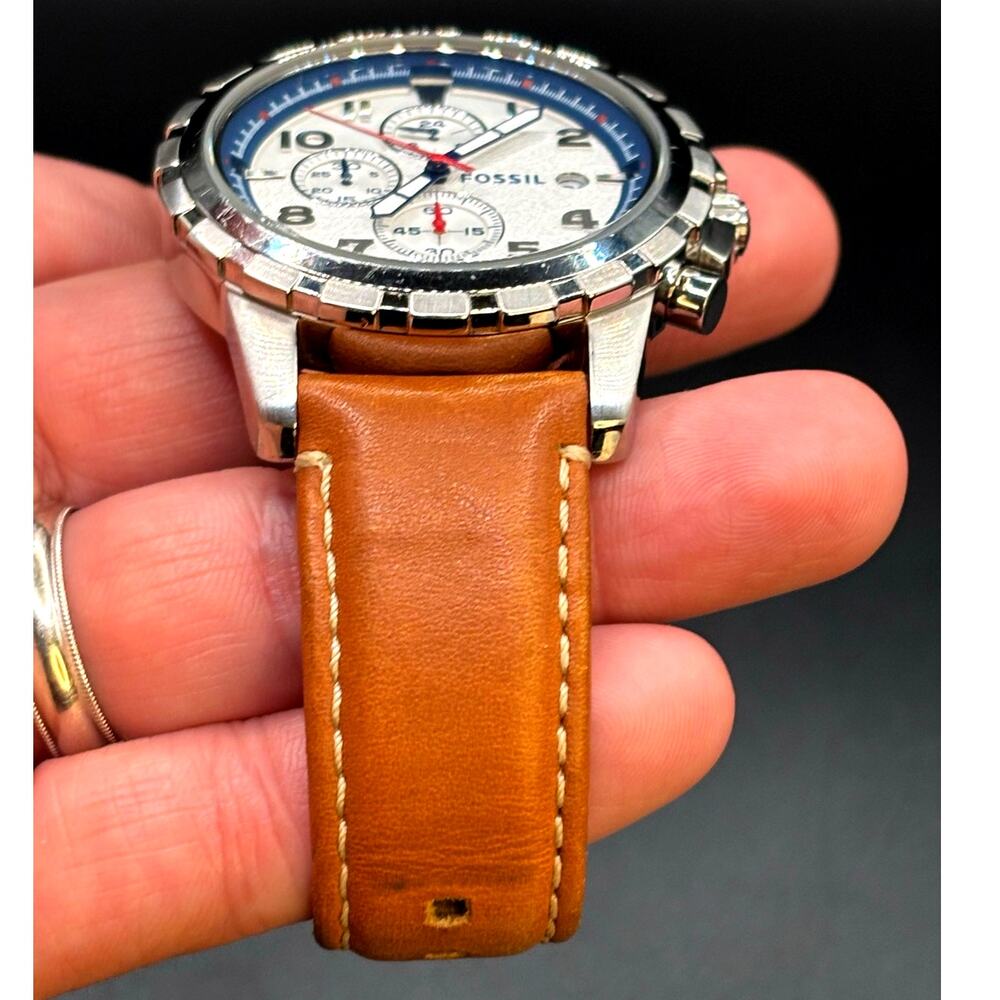 Fossil Dean FS5069 Men’s Chronograph Silver Dial Brown Leather Watch 45mm - Picture 5 of 17